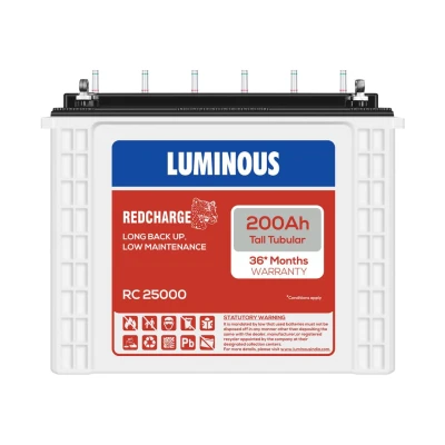 Luminous Red Charge RC 25000 Tall Tubular Inverter Battery for Home, Office & Shops | 200 Ah High-Performance, Durable & L...