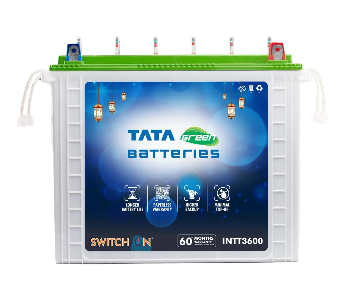Tata Green Batteries Switch-On INTT240072 200AH Tall Tubular Inverter Battery with 72 Months Warranty for Home, Office & S...