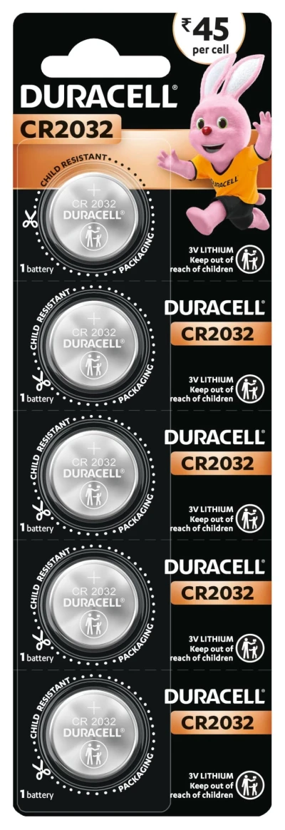 Duracell CR2032 Lithium Coin Battery, Pack of 5, Specialty Devices, Child Resistant Packaging, Electronic car Keys, Scale