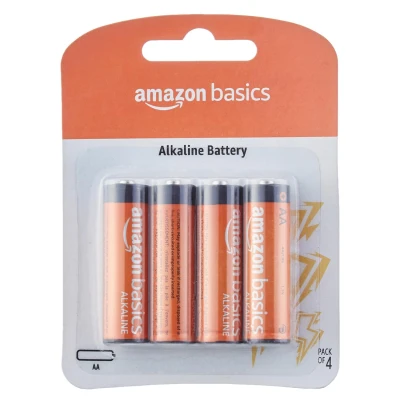 Amazon Basics AA Alkaline Batteries (Pack of 4), 1.5V, Long Lasting, Leak-Proof, AA Batteries for Remote Co...