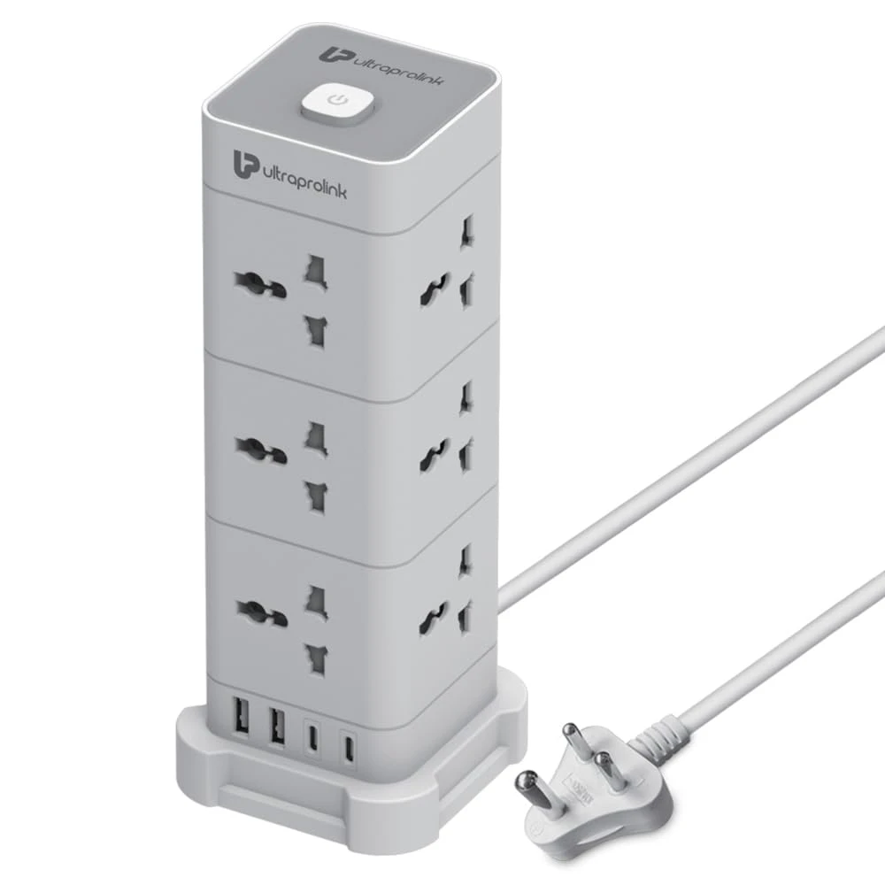 UltraProlink 16 in 1 Tower Extension Board | Surge Protector & Spike Guard | 12 AC Sockets (2500W) +2 USB-A...