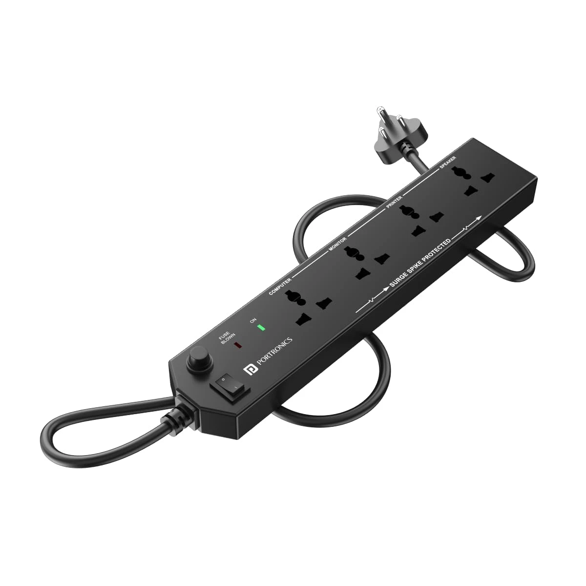Portronics Power Plate 10 Extension Board with 4 Universal Sockets, 2 Meter Long Cord, 1500 Watts, 6 Amp Multi Plug for Of...