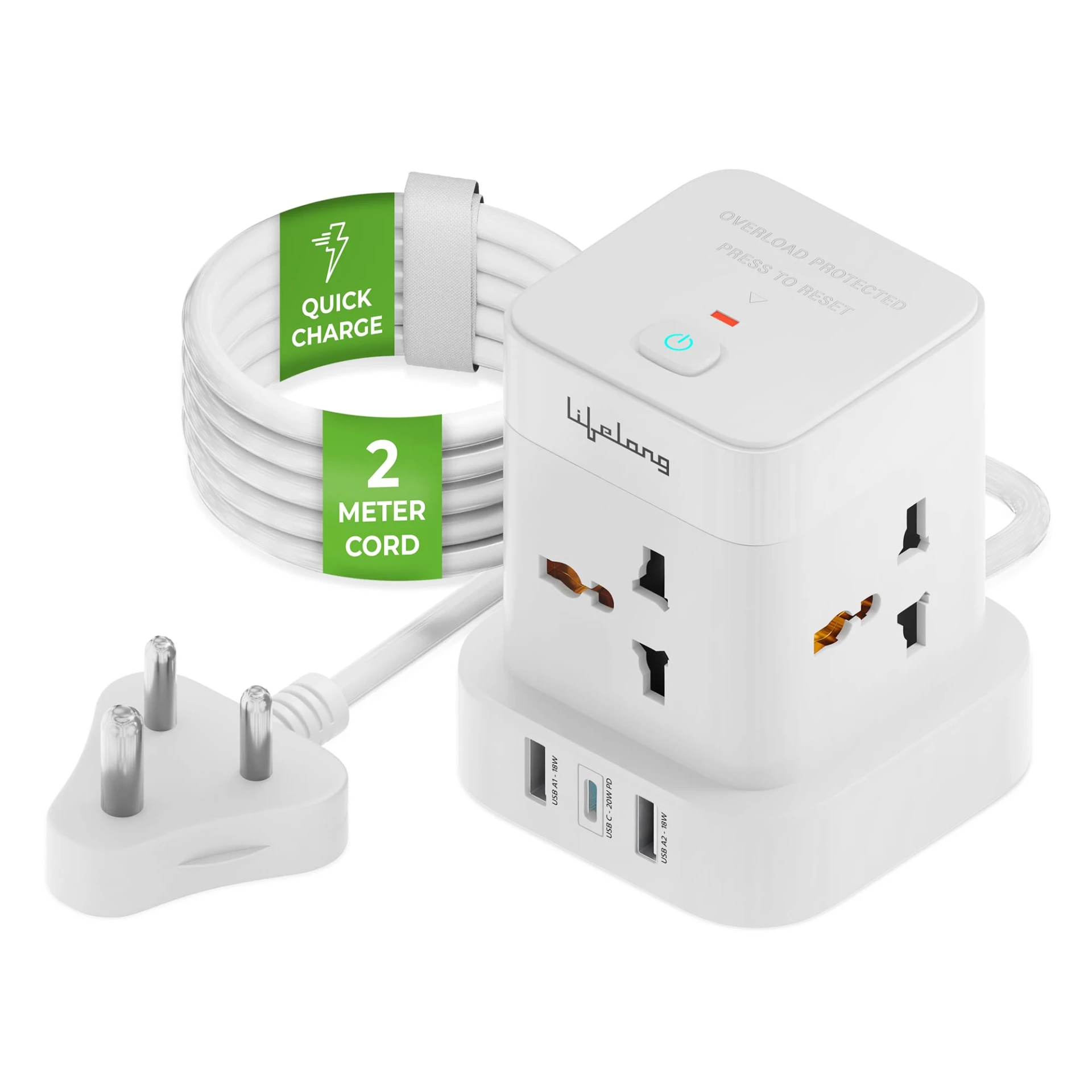 Sponsored Ad - Lifelong Electronics Extension Board 7-in-1 with Switch | 4 AC Sockets + 3 USB Ports (2 Type A Quick Charge...
