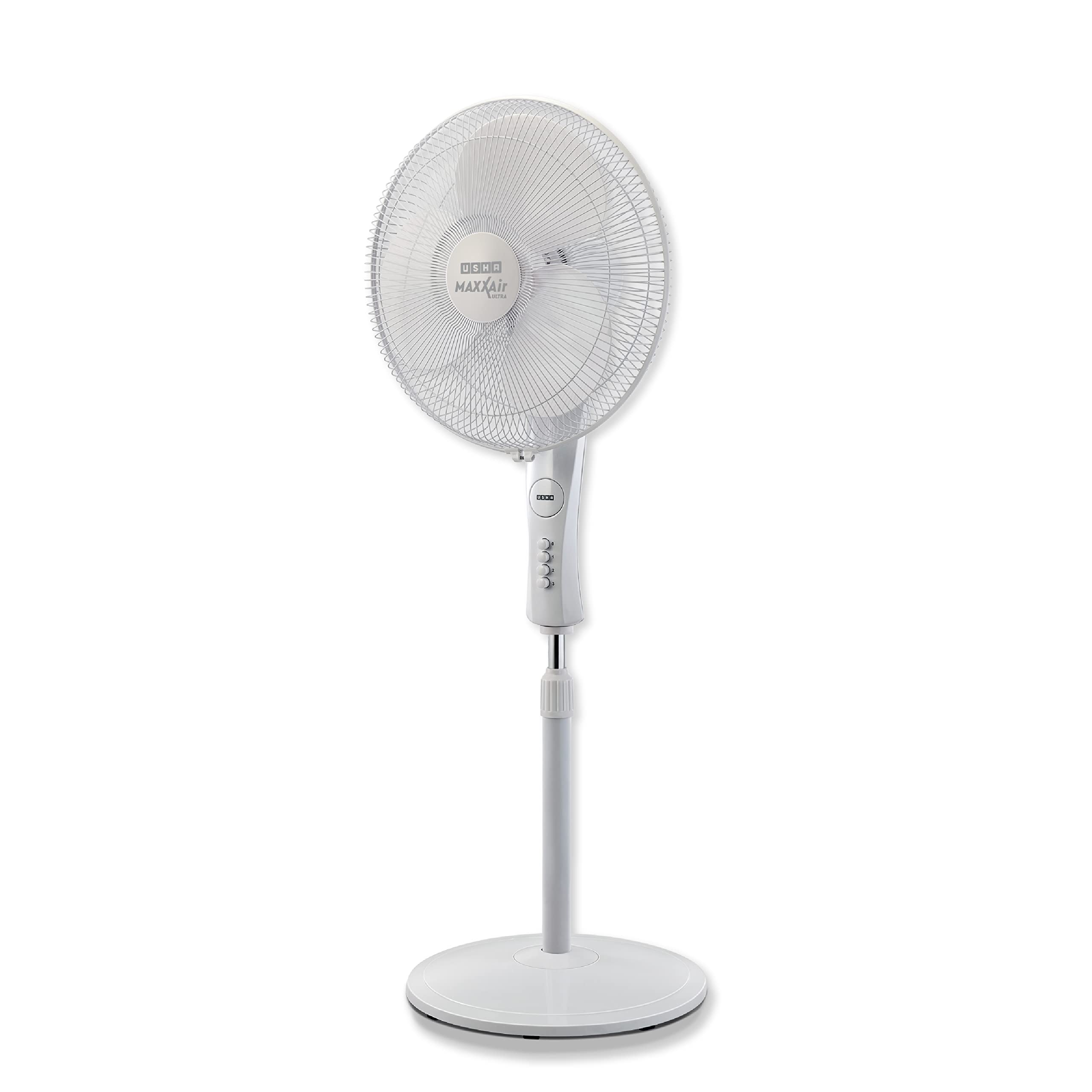 USHA Maxx Air Ultra Pedestal Fan | 400MM Sweep Size | 1350_RPM | Aerodynamic Blade Design for High Air Delivery | Anti - Rust Protection | 100% Copper Motor | 2 Year Warranty | White — VK Furniture & Electronics | VK Furniture Mangalore