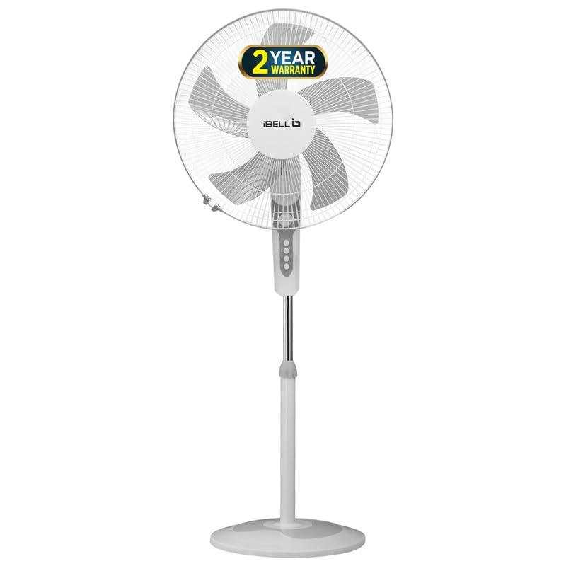 IBELL CHROME10 Pedestal Fan with Timer, 5 Leaf, 406mm, High Speed Motor (White) — VK Furniture & Electronics | VK Furniture Mangalore