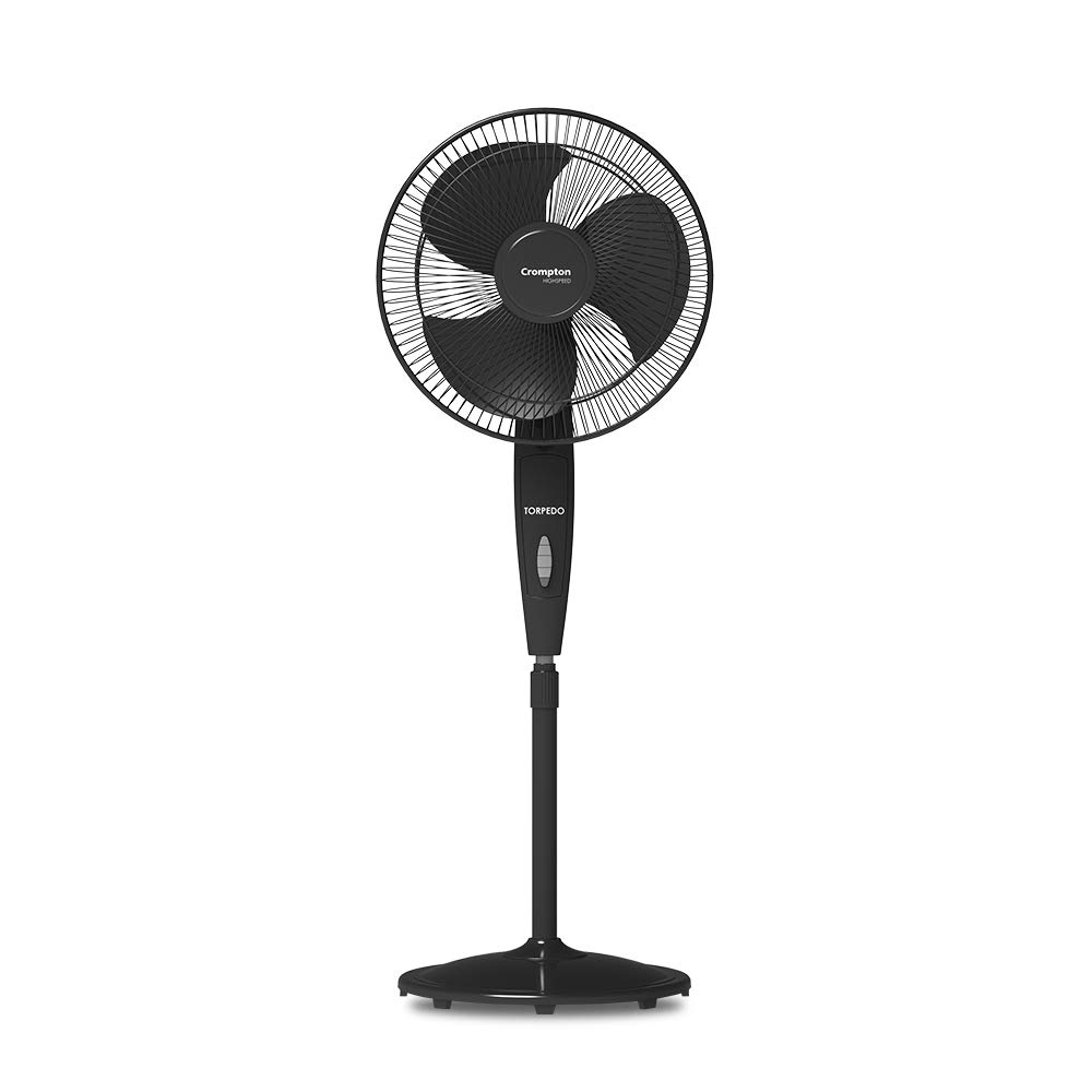 Crompton HighSpeed Torpedo 400 mm Pedestal Fan (Black) – Powerful 2100 RPM, 3-Speed Settings, Wide Oscillation, Thermal Overload Protection, 100% Copper Winding & Sturdy Base with 2-Year Warranty