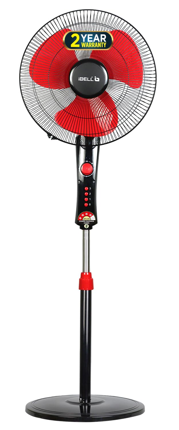 IBELL Zephyr03 400mm Pedestal Fan with 3 Leaf - Height Adjustable, Timer function and High-Speed Motor (Red)