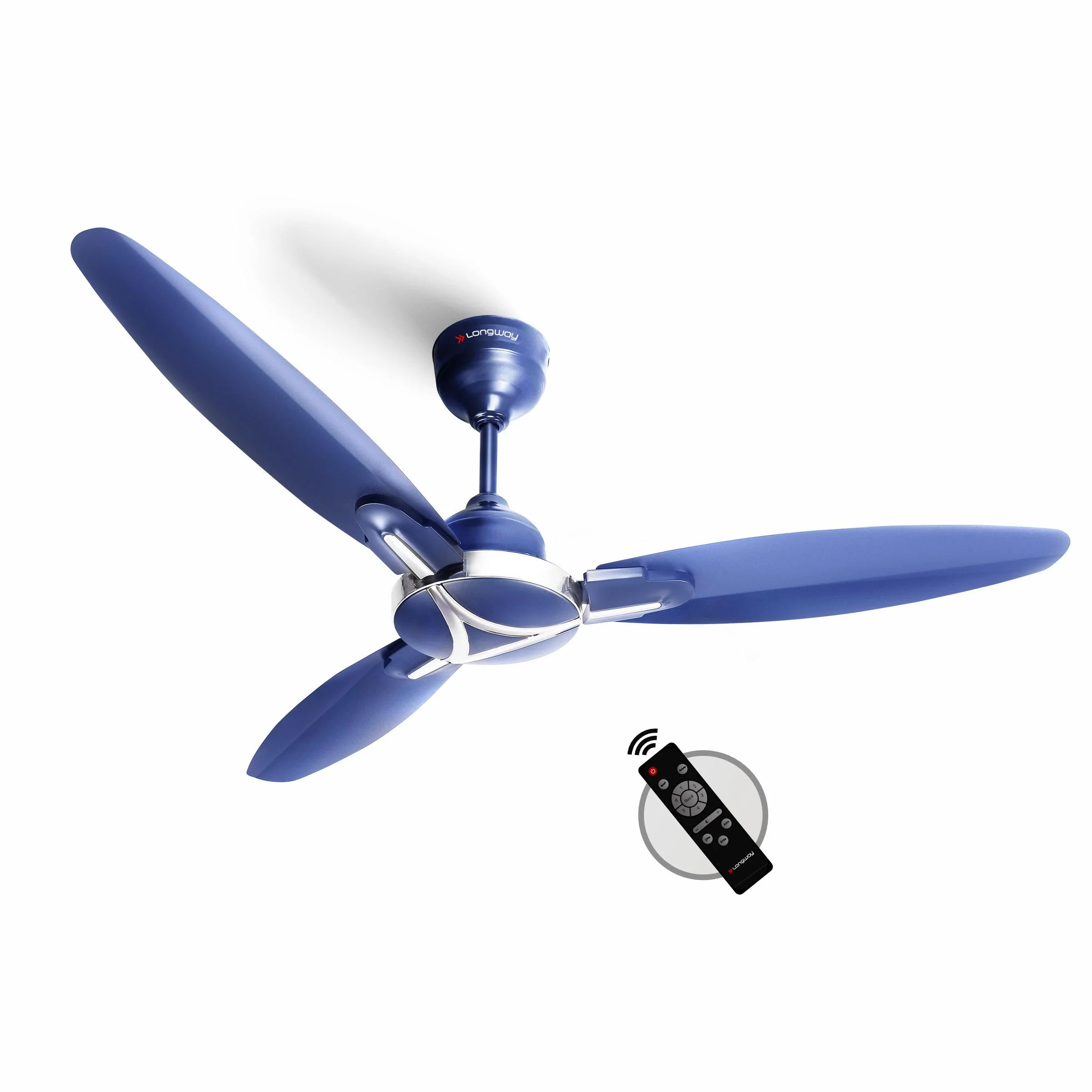 LONGWAY Zephyr 1200 mm BLDC Ceiling Fan with Remote Control | BEE 5 Star Rated Energy Efficient | Ultra High Speed 3 Blade Anti-Dust Decorative Ceiling Fan | 3 Years Warranty (1, Silver Blue) — VK Furniture & Electronics | VK Furniture Mangalore