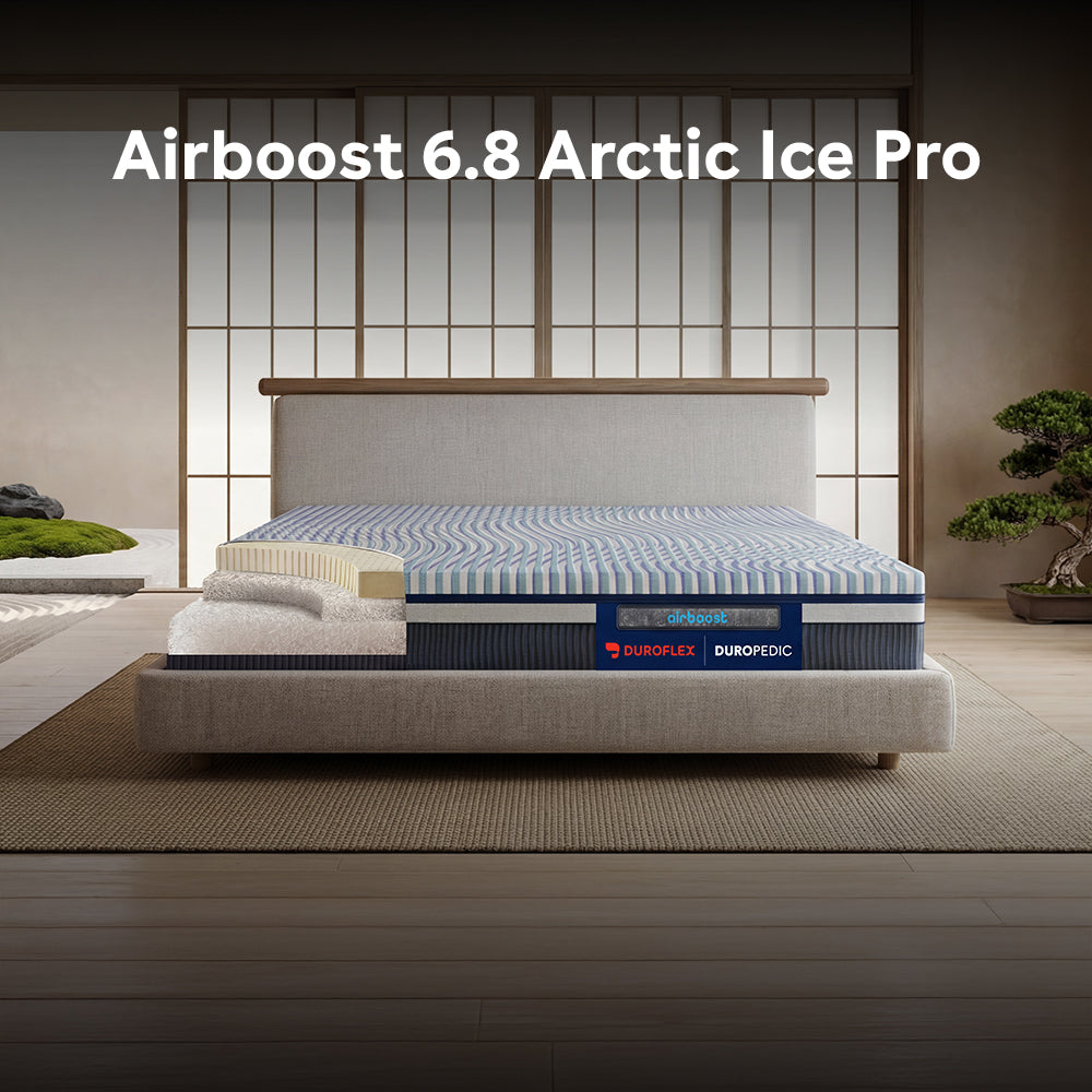 Duropedic Airboost 6.8 Arctic Ice Mattress | 1 lakh+ Airknit fibres with latex and adjustable firmness | 100 nights trial — VK Furniture & Electronics | VK Furniture Mangalore