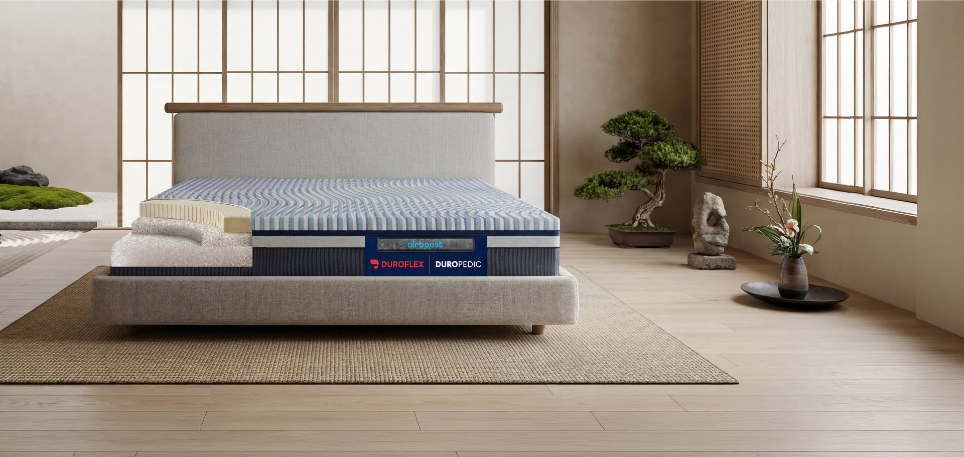 Duropedic Airboost 6.8 Arctic Ice Mattress | 1 lakh+ Airknit fibres with latex and adjustable firmness | 100 nights trial