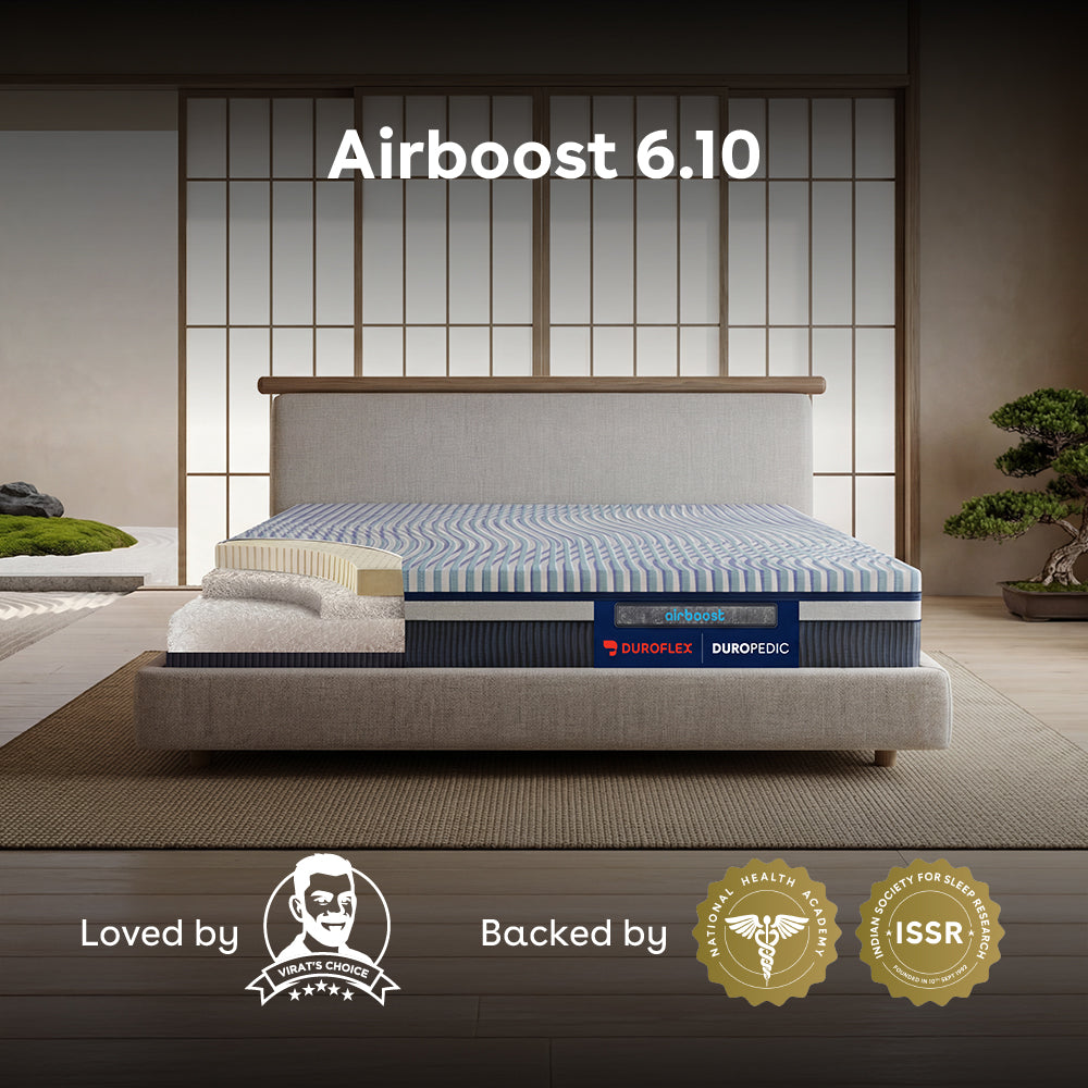 Duropedic Airboost 6.10 Arctic Ice Mattress | 1 lakh+ Airknit fibres with latex and adjustable firmness | 100 nights trial — VK Furniture & Electronics | VK Furniture Mangalore