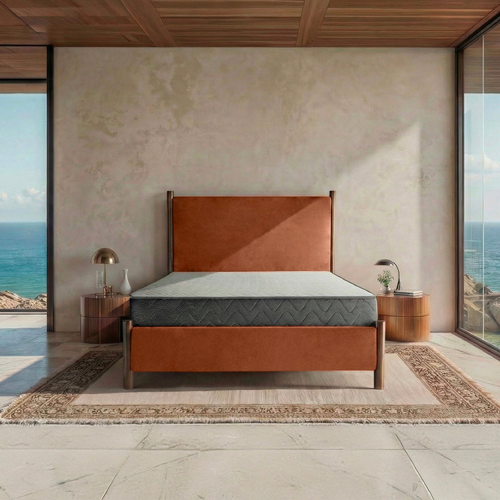 Orra Upholstered Bed - Baked Clay Rust — VK Furniture & Electronics | VK Furniture Mangalore