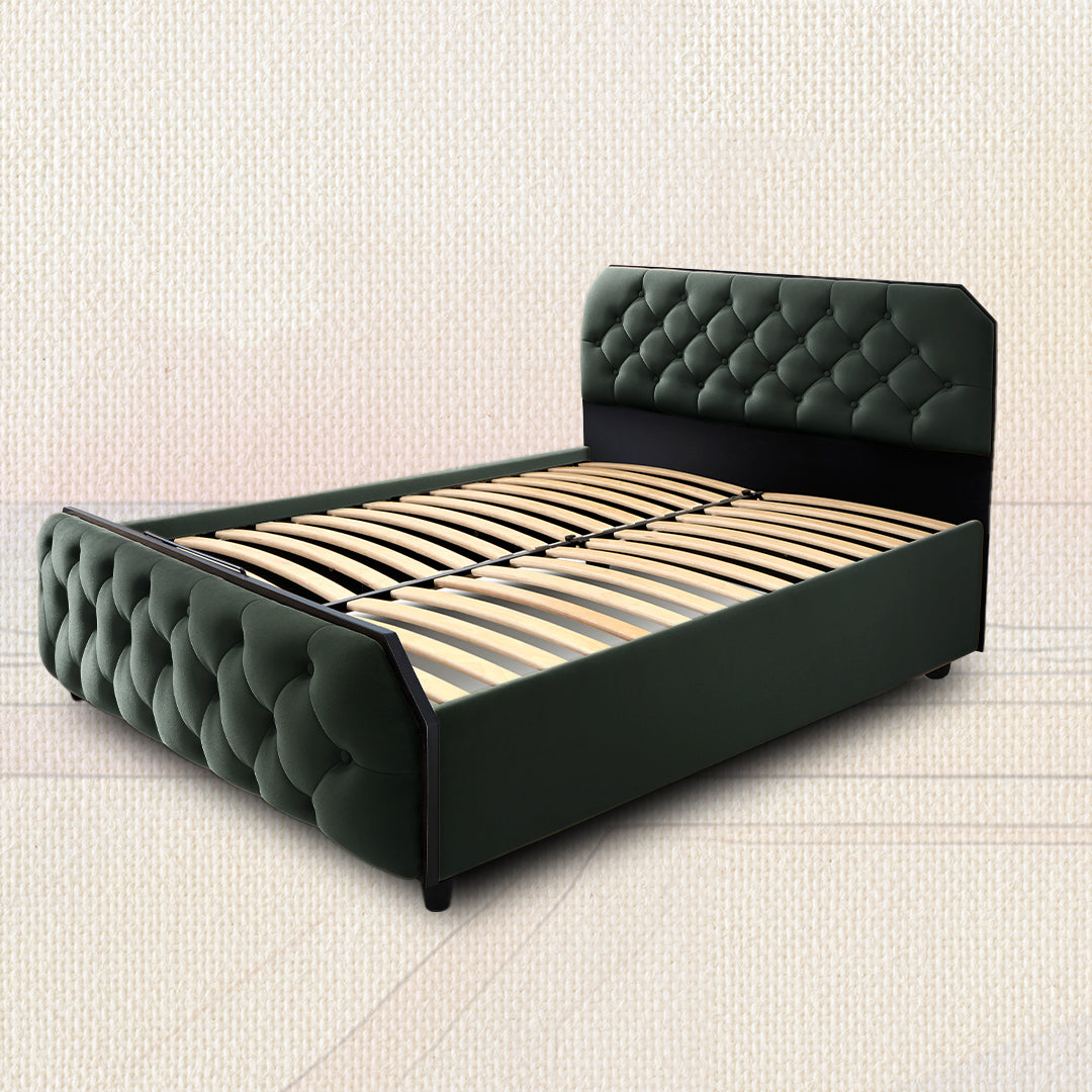 Serene Mountain View Upholstered Bed - Green