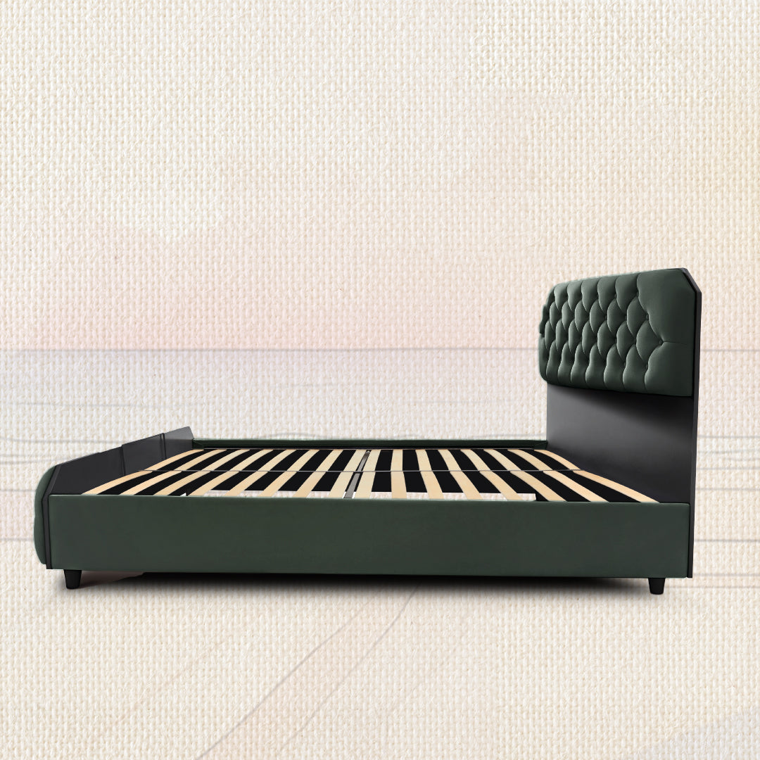 Serene Mountain View Upholstered Bed - Green