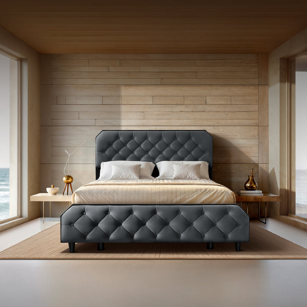 Serene Stormy Weather Upholstered Bed - Grey — VK Furniture & Electronics | VK Furniture Mangalore