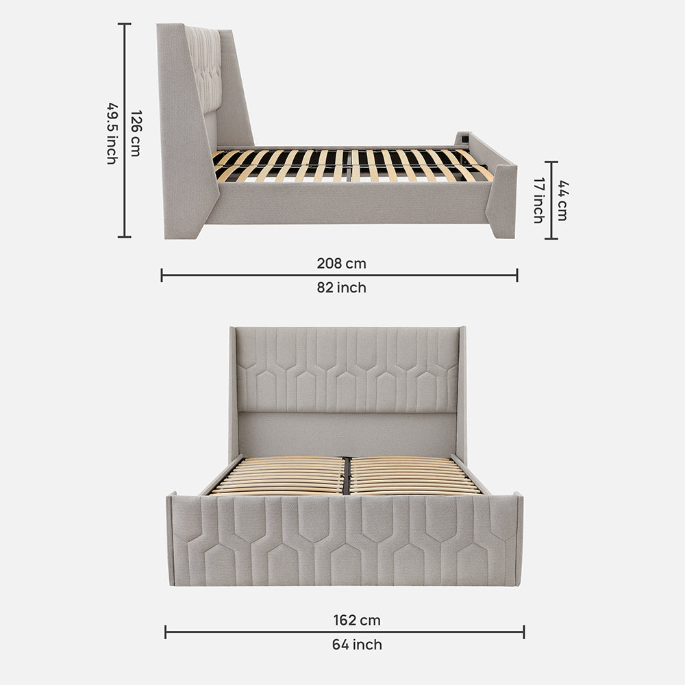 Tranquil Lime Shell Upholstered Bed - Grey Color