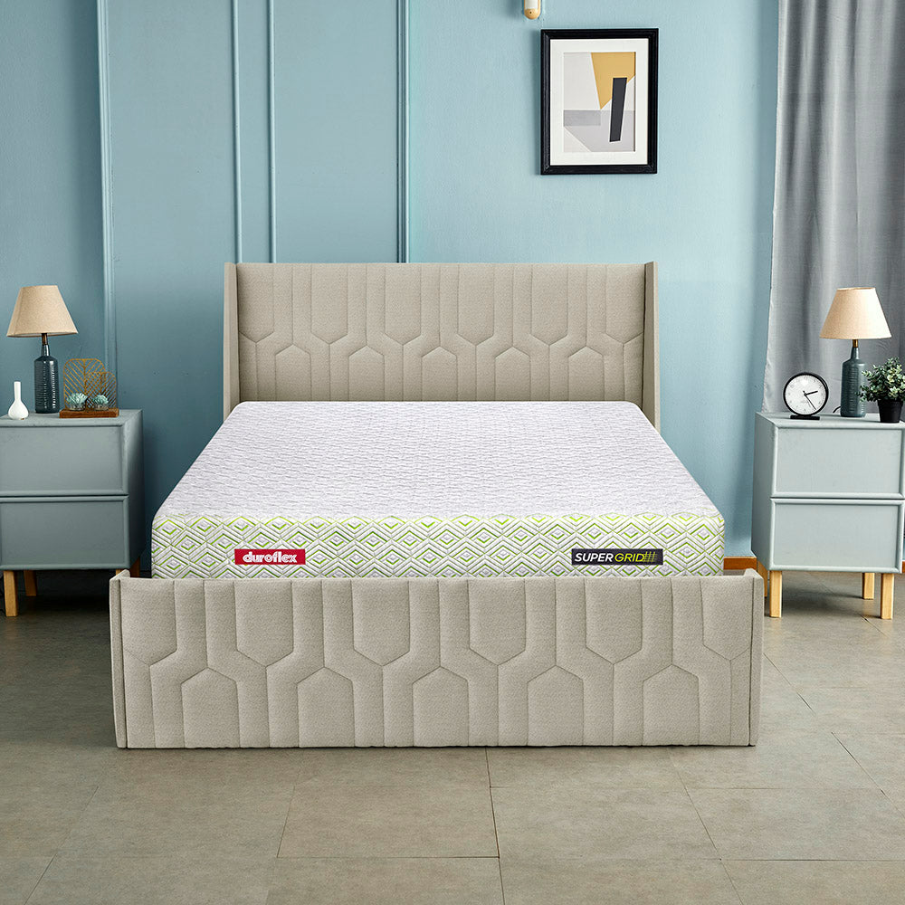 Tranquil Sea Shell Upholstered Bed - Beige Color — VK Furniture & Electronics | VK Furniture Mangalore