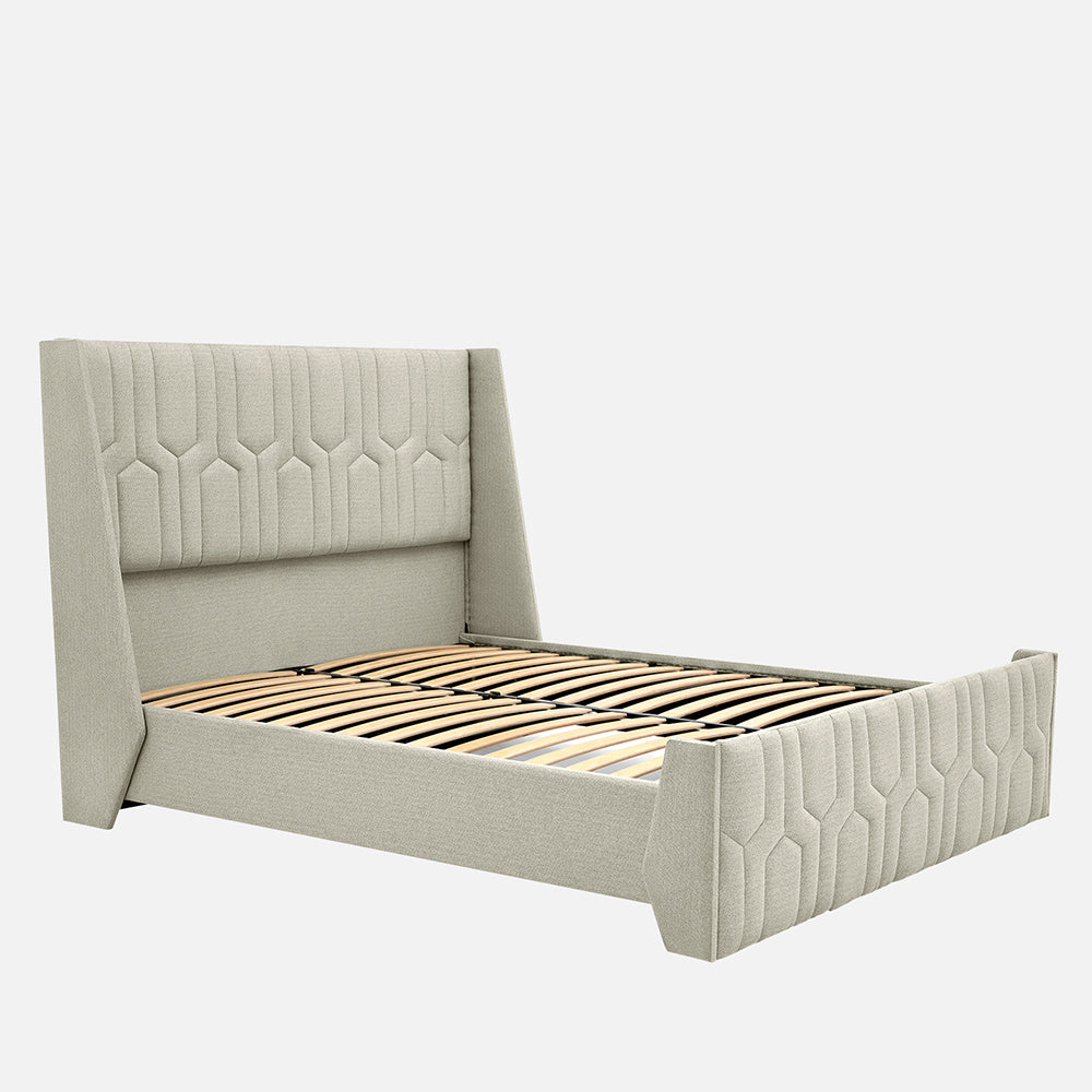 Tranquil Sea Shell Upholstered Bed - Beige Color