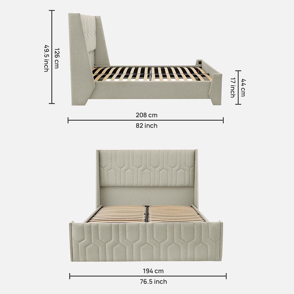 Tranquil Sea Shell Upholstered Bed - Beige Color