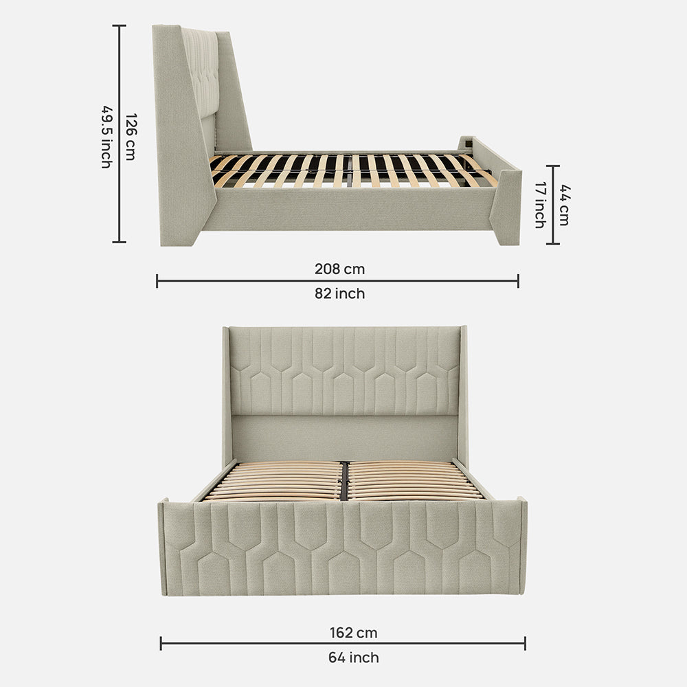 Tranquil Sea Shell Upholstered Bed - Beige Color