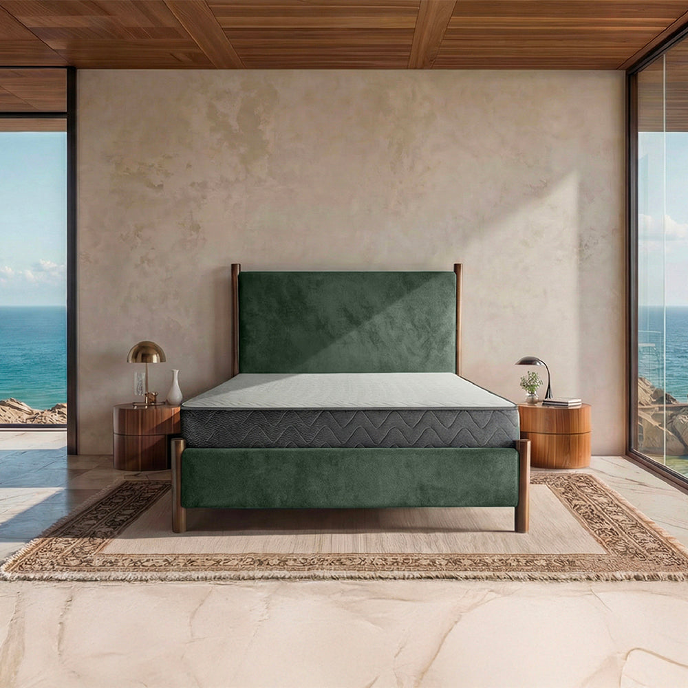 Orra Upholstered Bed - Smoked Pine Green — VK Furniture & Electronics | VK Furniture Mangalore