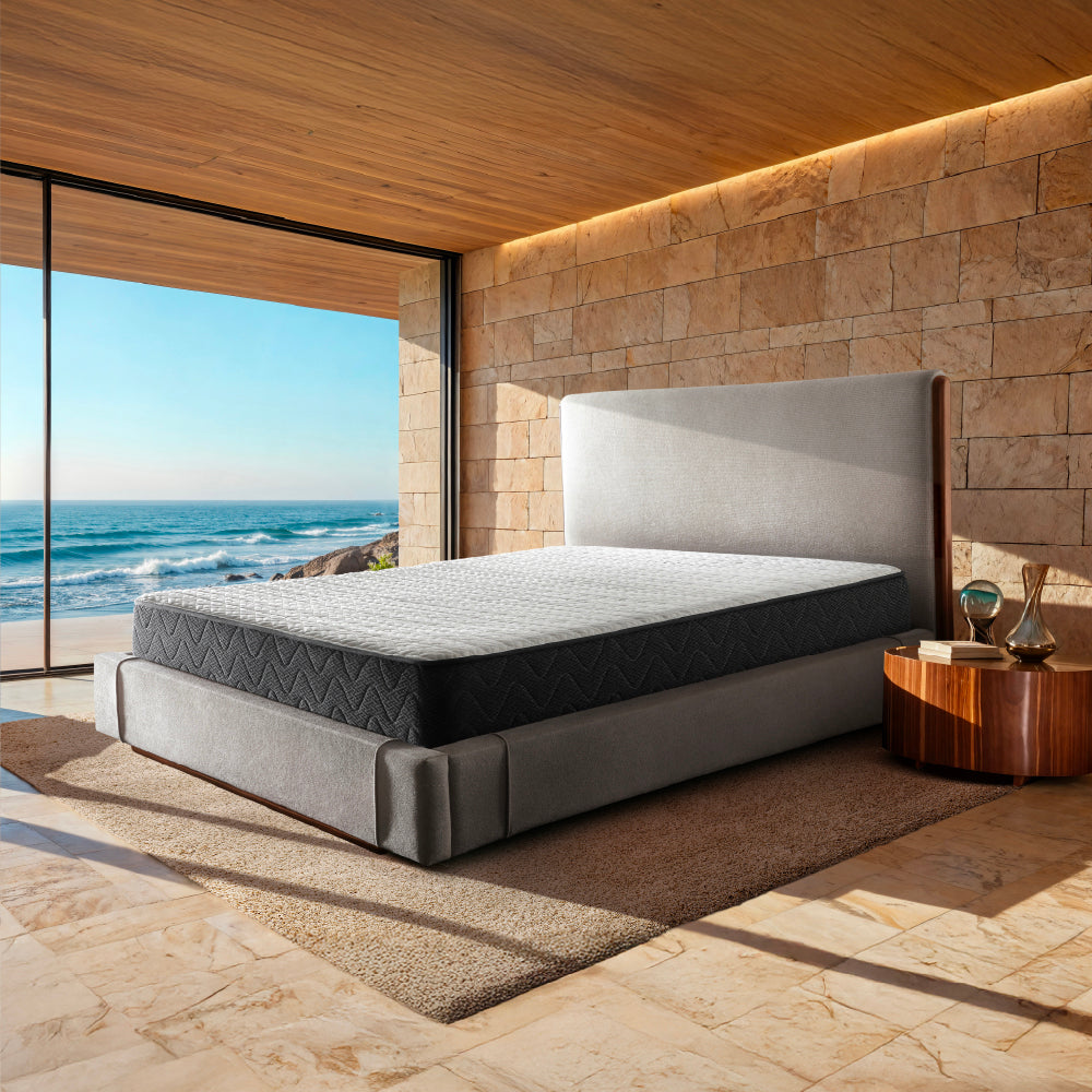 Elise Upholstered Platform Bed - Belgian Block Grey — VK Furniture & Electronics | VK Furniture Mangalore