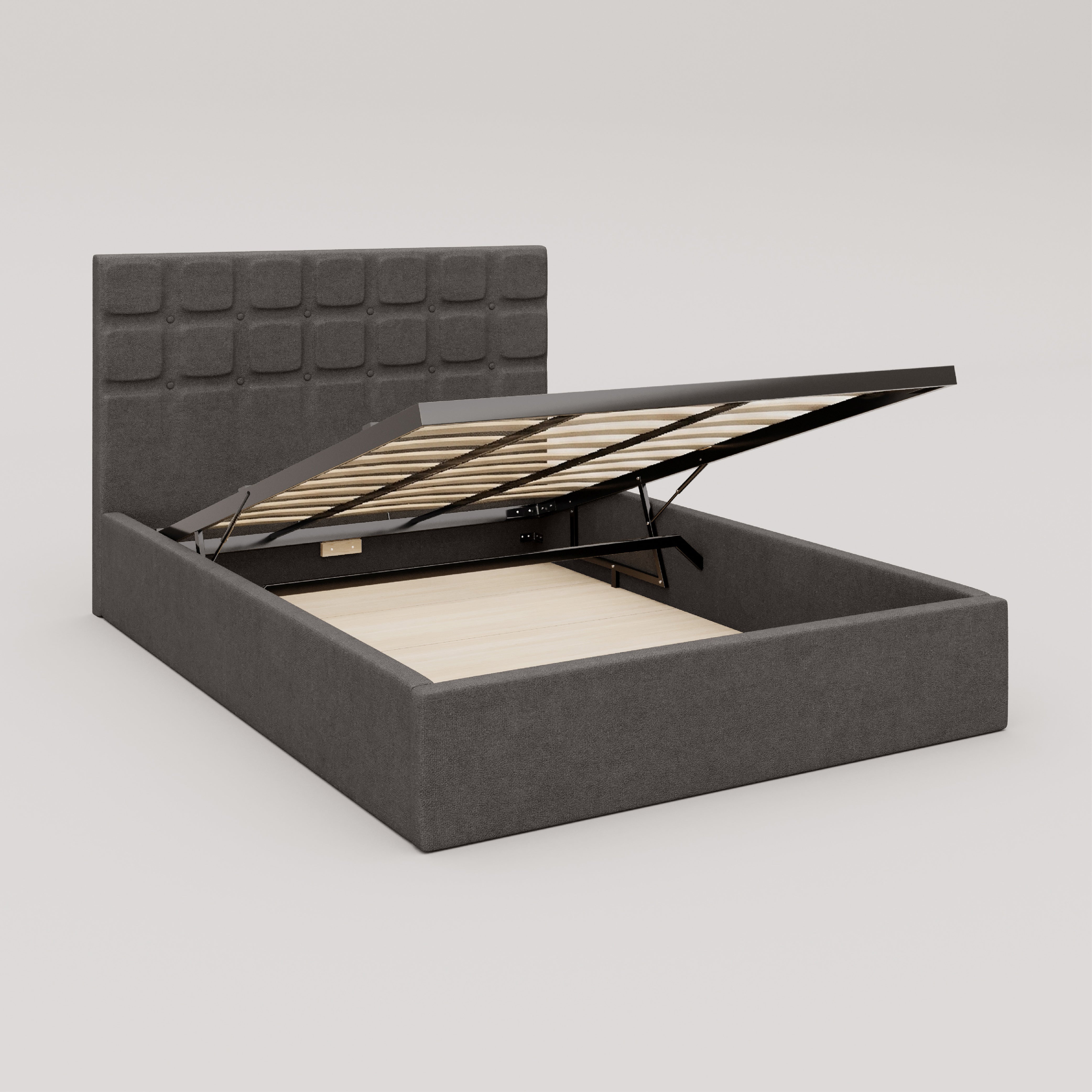 Zuri Hydraulic Upholstered Bed with Storage - Moonmist Grey