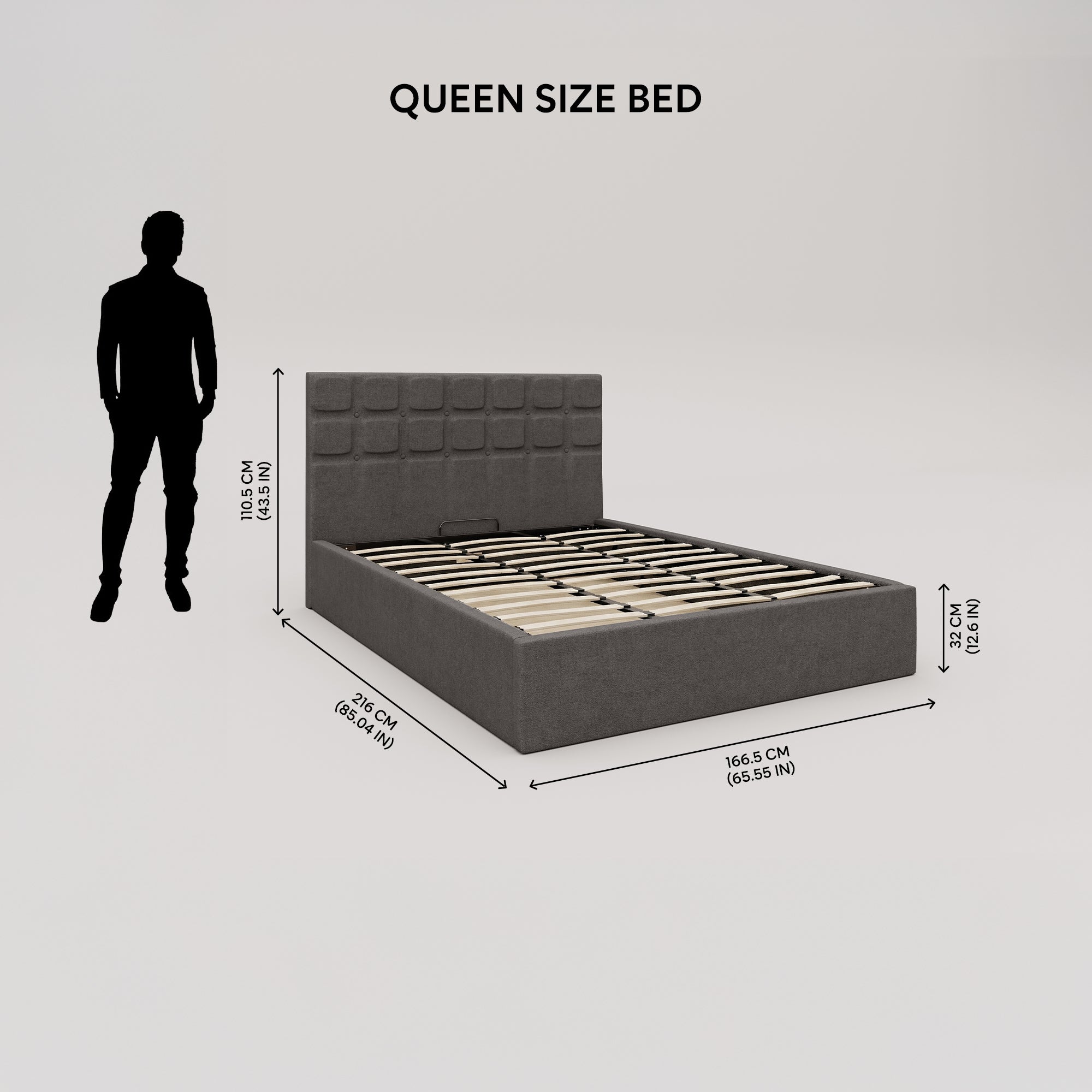 Zuri Hydraulic Upholstered Bed with Storage - Moonmist Grey