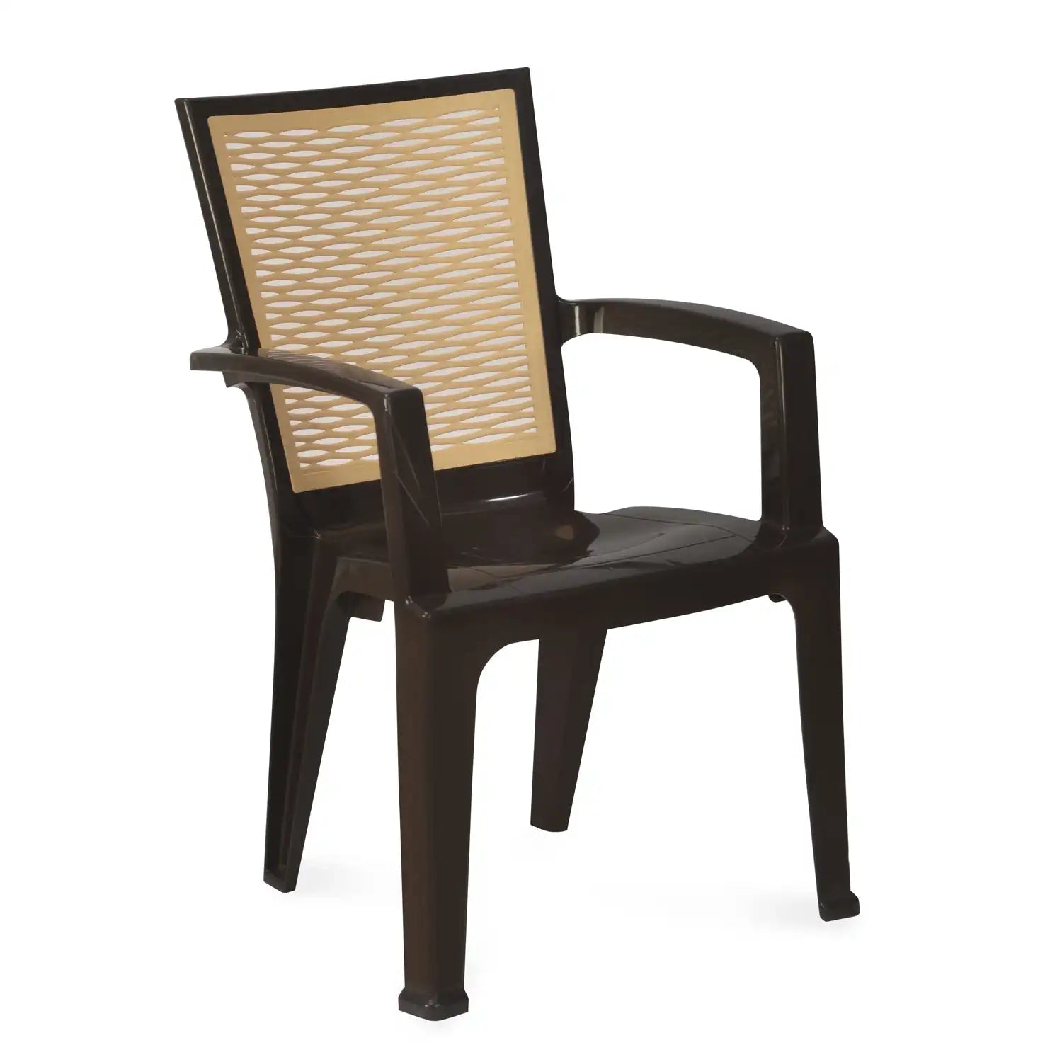 Nilkamal CHR2226 Chairs and Mystique Glass Top Coffee Table Plastic Outdoor Set (Season Rust Brown & Biscuit)
