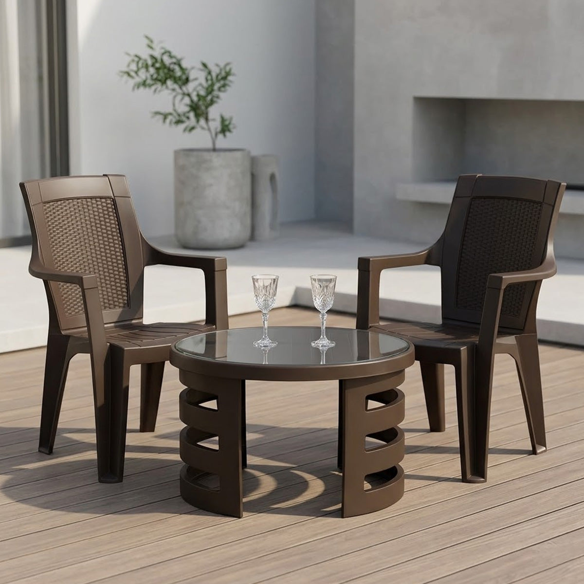 Nilkamal Mystique Plastic Outdoor Set with 2 Chairs and 1 Table (Season Rust Brown)