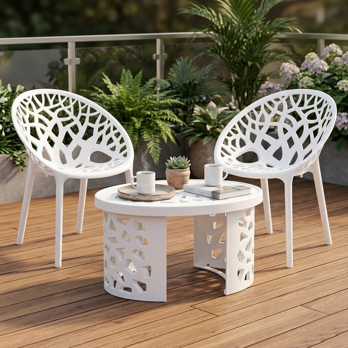 Nilkamal Crystal Plastic Outdoor Set with 2 Chairs and 1 Table (Milky White)