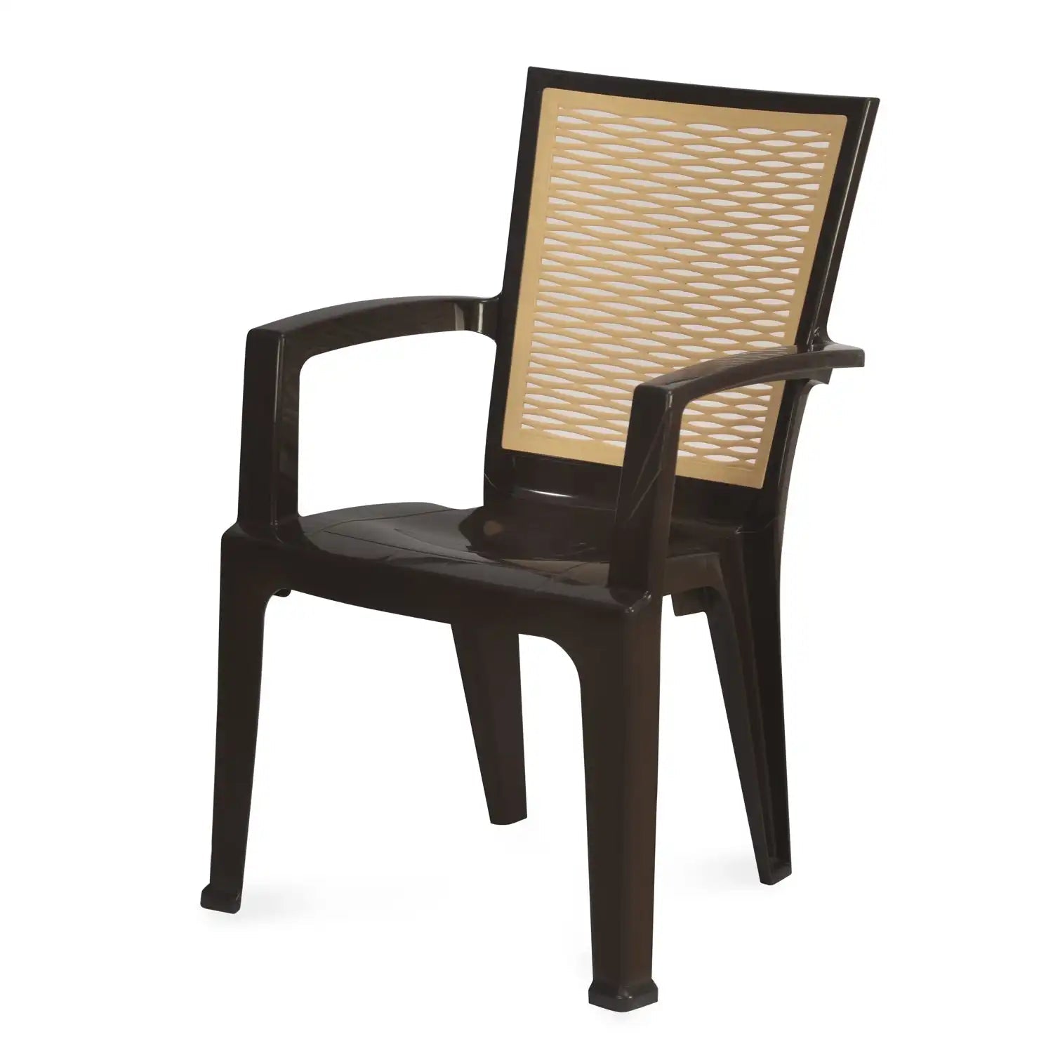 Nilkamal CHR2226 Chairs and Glass Top Coffee Table Plastic Outdoor Set (Season Rust Brown/Biscuit & Weather Brown)