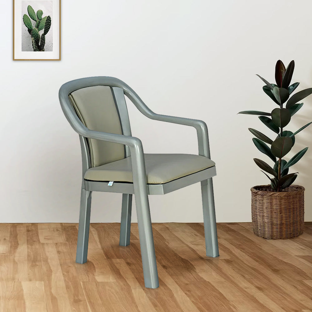 NILKAMAL SIGNATURE CHAIR WITH WITH METALLIC LOOK AND LIGHT BEIGE CUSHION — Nilkamal | VK Furniture Mangalore