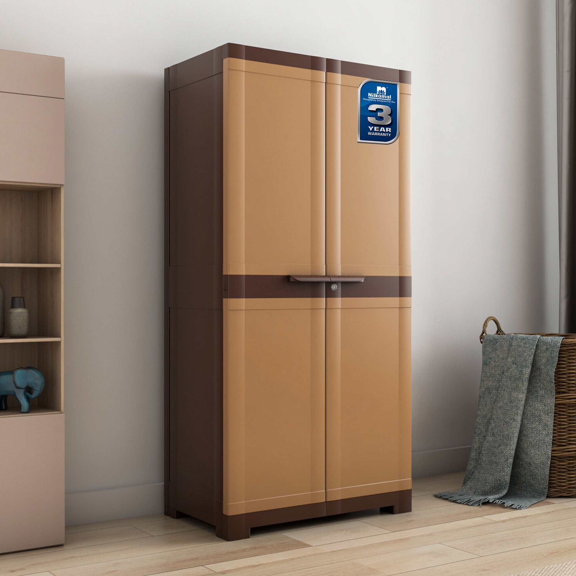 Nilkamal Freedom Mini Medium (FMM) Plastic Cabinet/Bookshelf (Sandy & Dark Brown) — Nilkamal | VK Furniture Mangalore