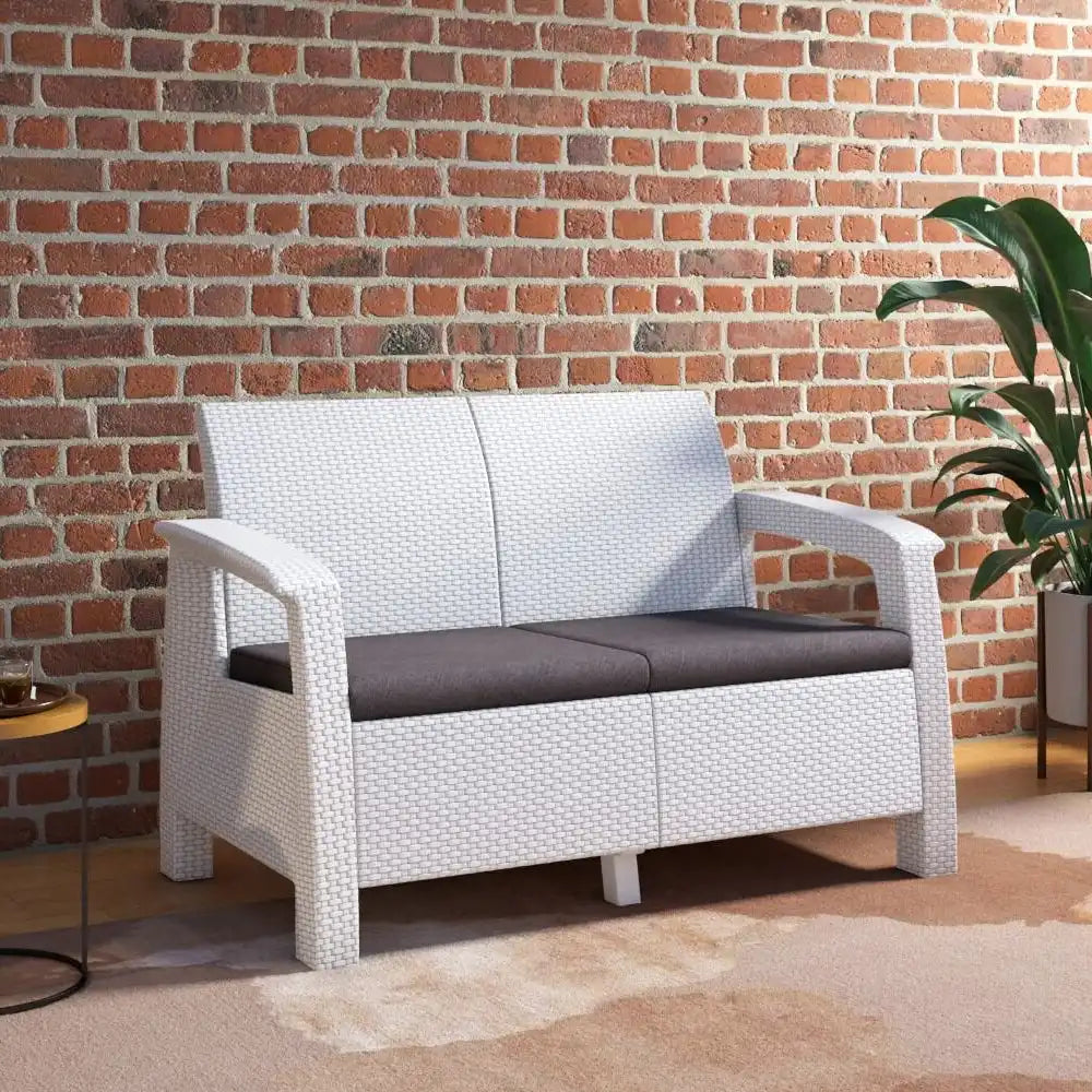 NILKAMAL GOA PLASTIC 2 SEATER SOFA WITH CUSHION (MILKY WHITE AND GREY) — Nilkamal | VK Furniture Mangalore