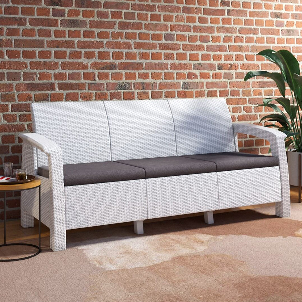 NILKAMAL GOA PLASTIC 3 SEATER SOFA WITH CUSHION (MILKY WHITE AND GREY) — Nilkamal | VK Furniture Mangalore