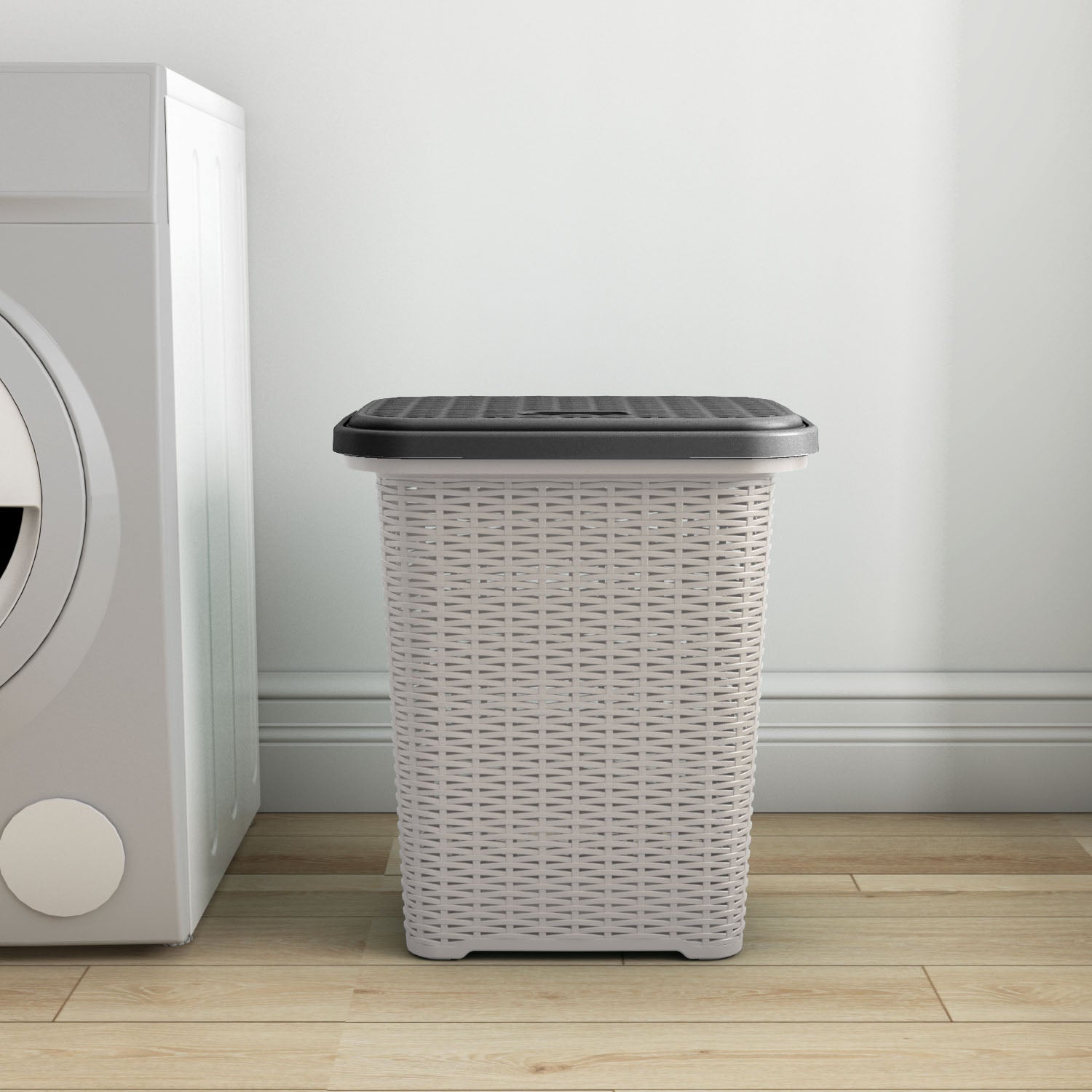 NILKAMAL ELEGANCE LAUNDRY BASKET 50 LITRE WITH LID  (SILKY GREY & CHARCOAL GREY) — Nilkamal | VK Furniture Mangalore