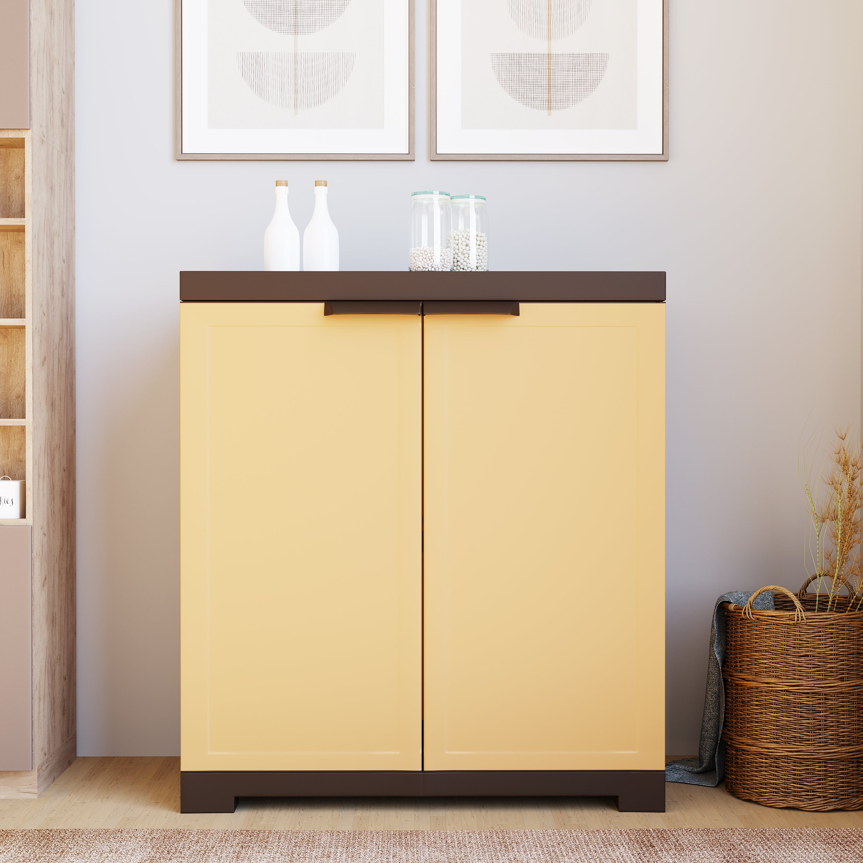 NILKAMAL FREEDOM MINI 09 (FMSC09) PLASTIC SHOE CABINET (SANDY BROWN / DARK BROWN) — Nilkamal | VK Furniture Mangalore