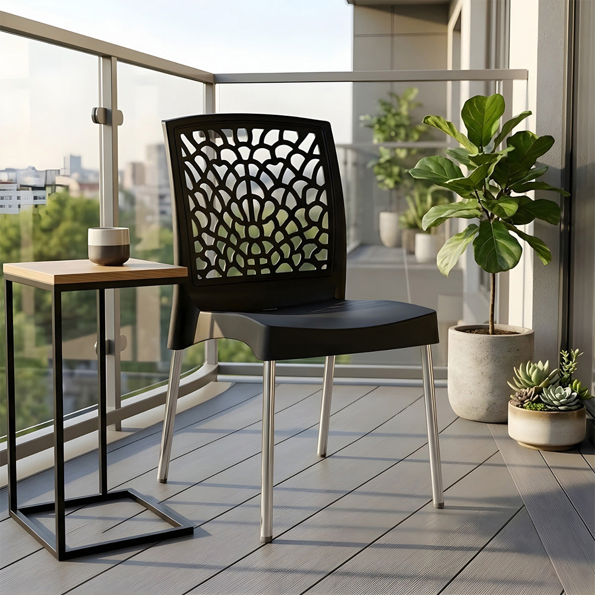 NILKAMAL NOVELLA 19 PLASTIC ARMLESS CHAIR (IRON BLACK) — Nilkamal | VK Furniture Mangalore