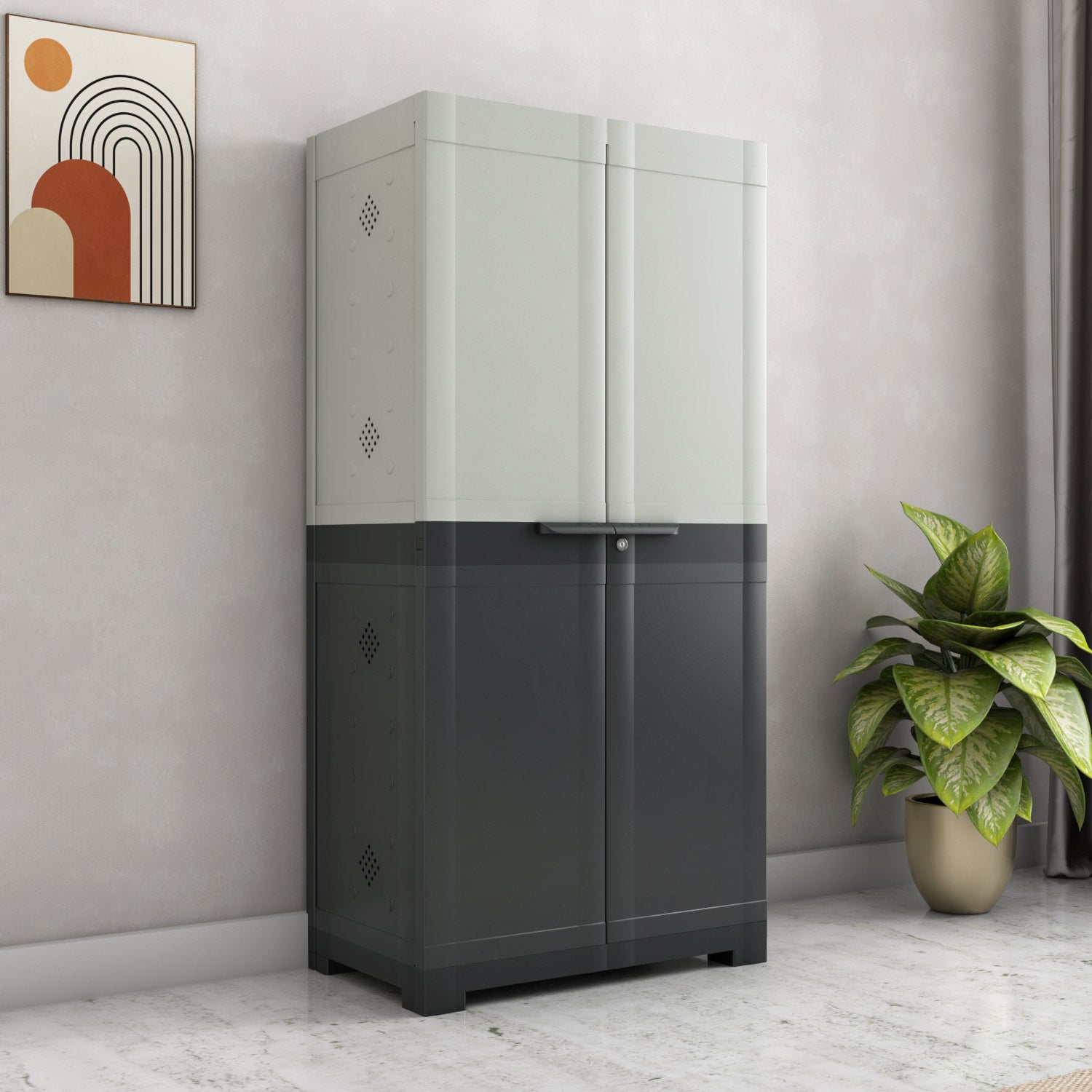 Nilkamal Freedom (FMSC18D) Plastic Shoe Cabinet (Haze Grey & Charcoal Grey) — Nilkamal | VK Furniture Mangalore
