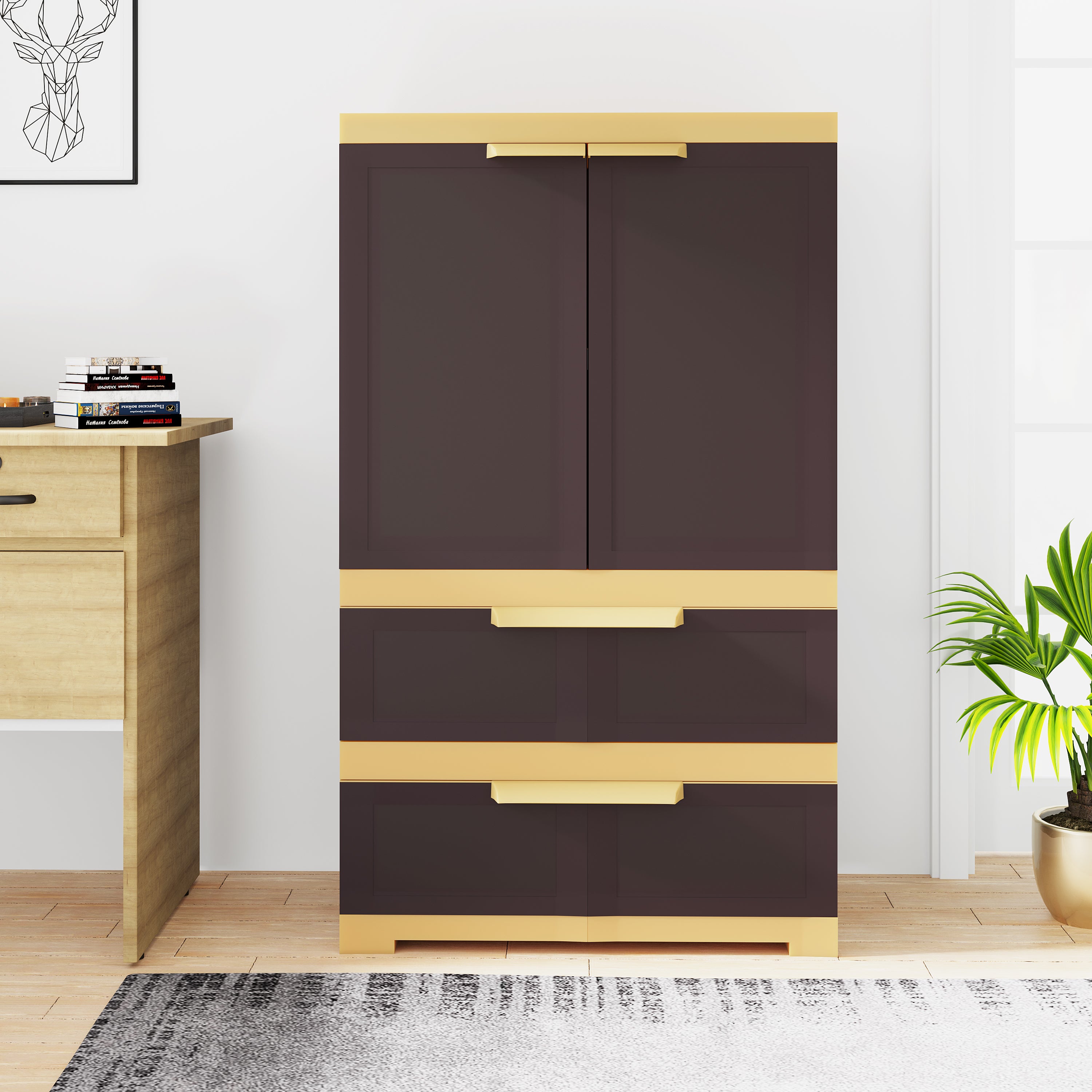 NILKAMAL FREEDOM FMDR 2B PLASTIC STORAGE CABINET WITH 2 DRAWER (WEATHERED BROWN / BISCUIT) — Nilkamal | VK Furniture Mangalore