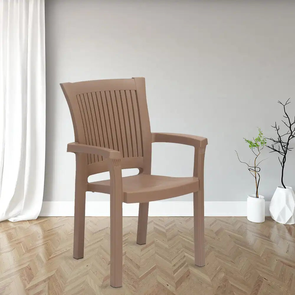 Nilkamal Platinum Premium Plastic Arm Chair (Rattan Dark Beige) — Nilkamal | VK Furniture Mangalore
