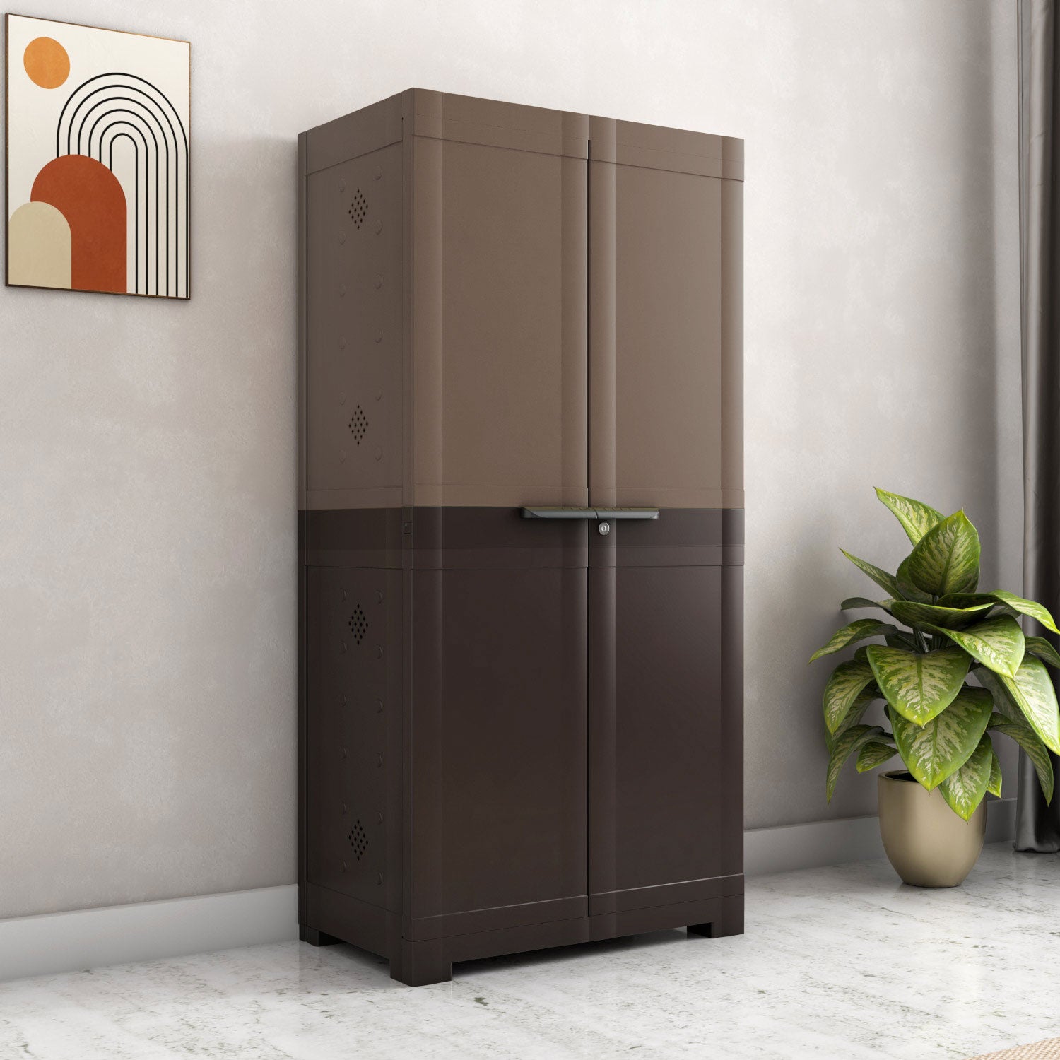 Nilkamal Freedom (FMSC18D) Plastic Shoe Cabinet (Rattan Dark Beige & Weather Brown) — Nilkamal | VK Furniture Mangalore