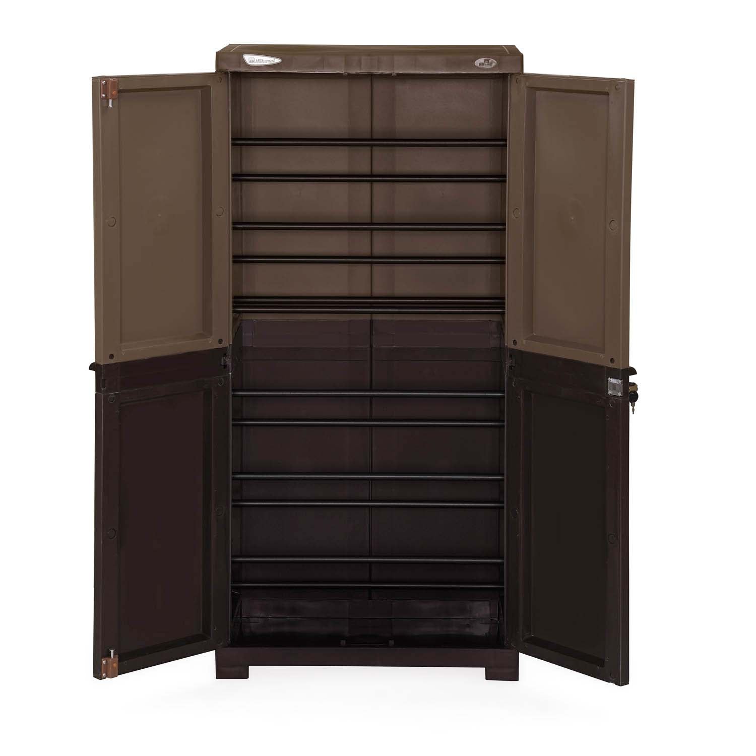 Nilkamal Freedom (FMSC18D) Plastic Shoe Cabinet (Rattan Dark Beige & Weather Brown)