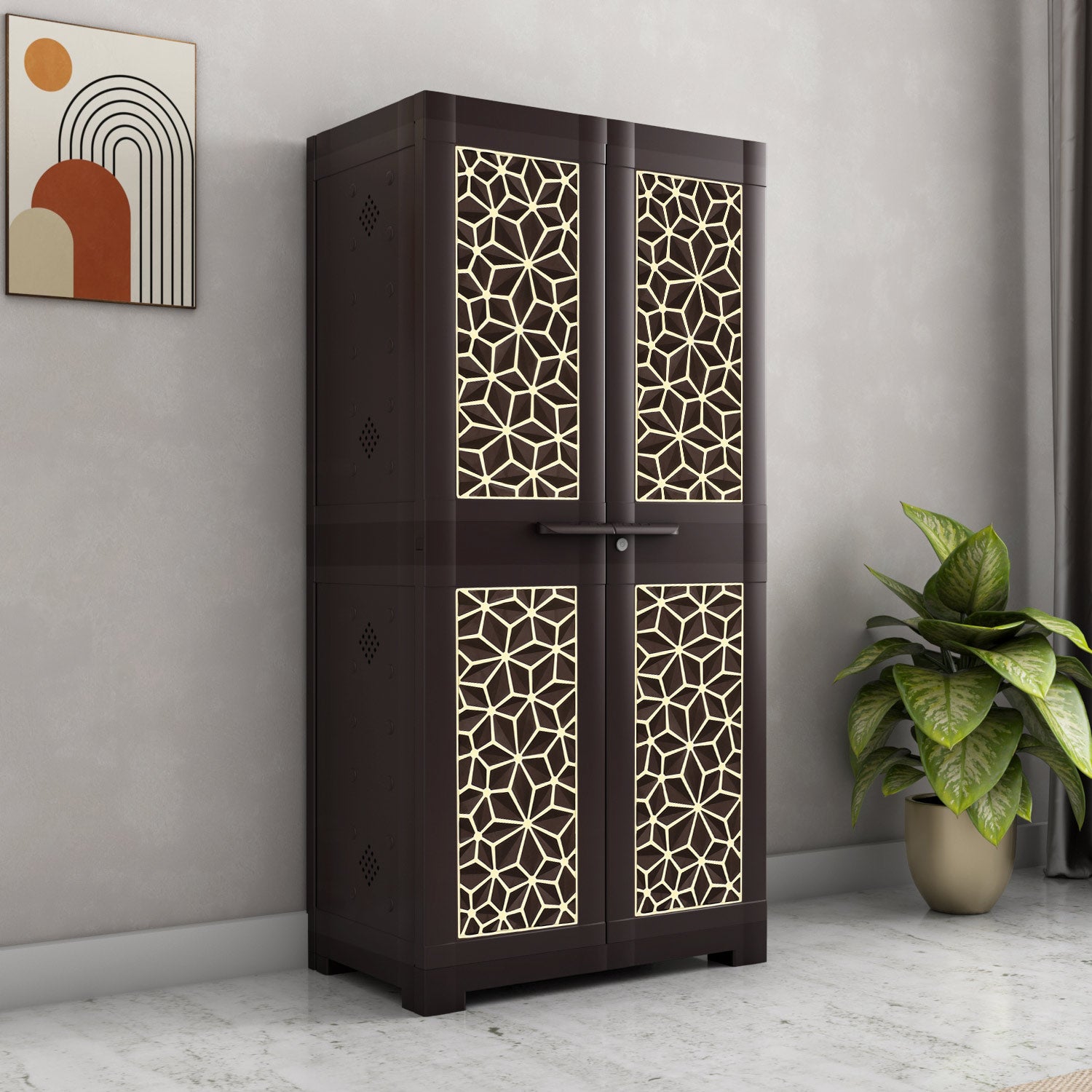 NILKAMAL FREEDOM STAR (FMSC18STR) PLASTIC SHOE CABINET (WEATHER BROWN & BISCUIT) — Nilkamal | VK Furniture Mangalore