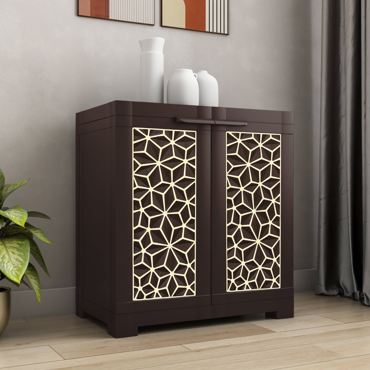Nilkamal Freedom Star Small (FMSSTAR) Plastic Storage Cabinet (Weather Brown & Biscuit)