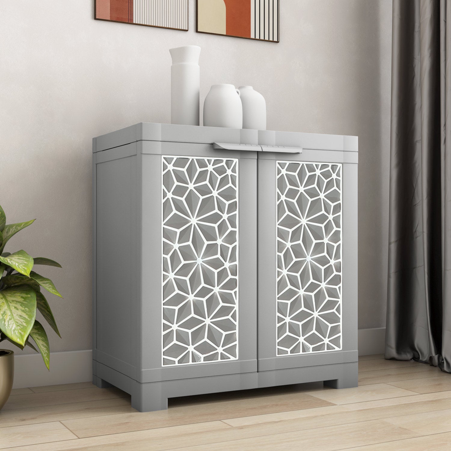 NILKAMAL FREEDOM STAR SMALL (FMSSTAR) PLASTIC STORAGE CABINET (HAZE GREY & MILKY WHITE) — Nilkamal | VK Furniture Mangalore