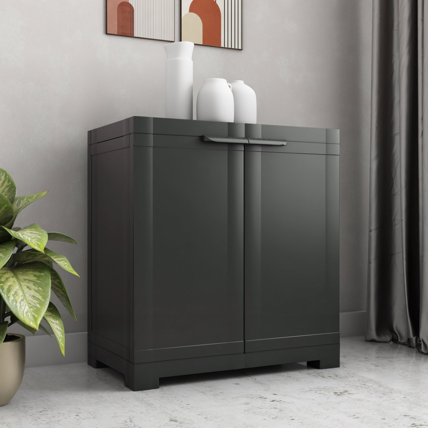 Nilkamal Freedom Small (FMS) Plastic Storage Cabinet (Charcoal Grey) — Nilkamal | VK Furniture Mangalore