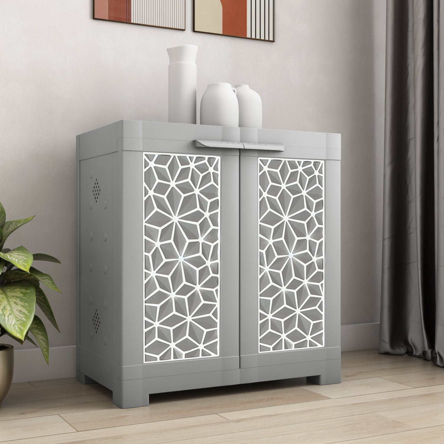 Nilkamal Freedom Star (FMSC09STR) Plastic Shoe Cabinet (Haze Grey & Milky White) — Nilkamal | VK Furniture Mangalore