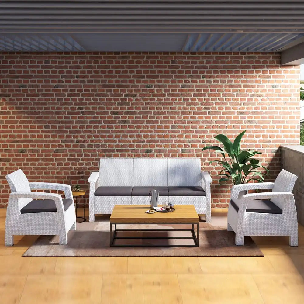 NILKAMAL GOA PLASTIC 3 + 1 + 1 SEATER SOFA WITH CUSHION (MILKY WHITE AND GREY) — Nilkamal | VK Furniture Mangalore